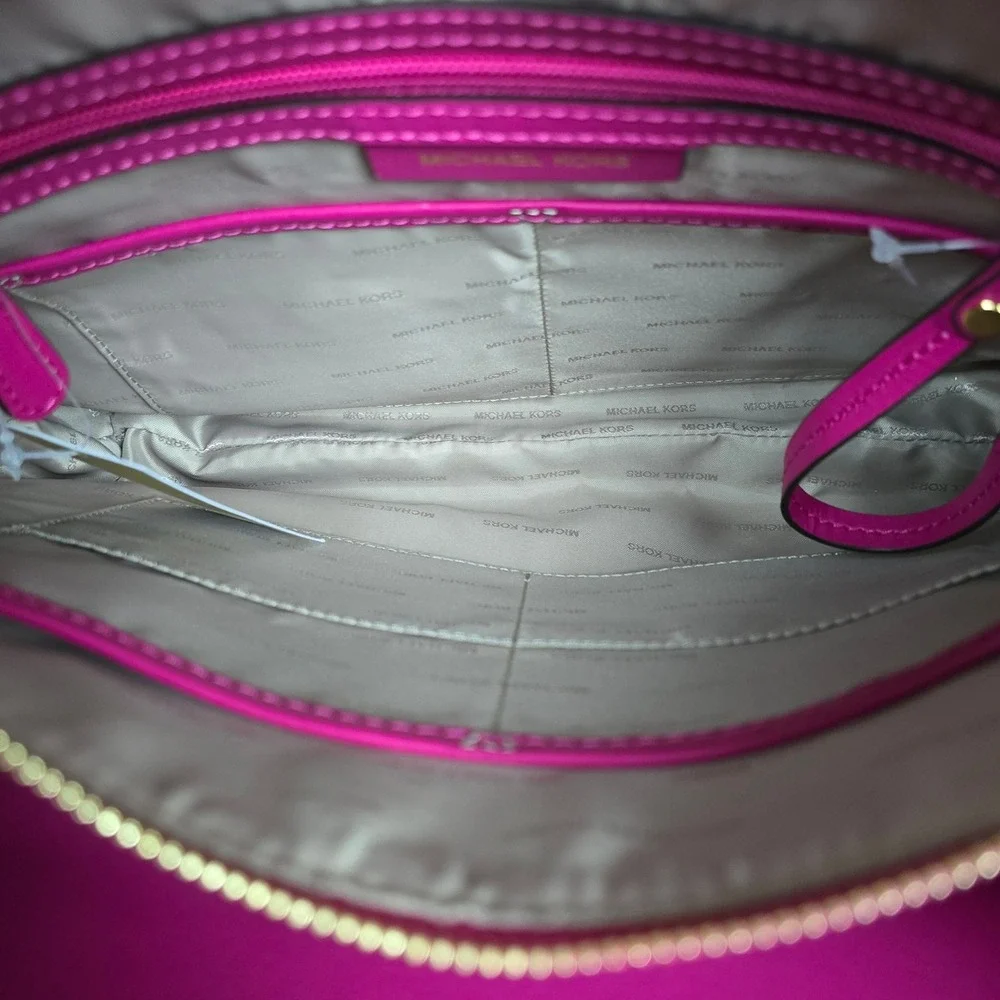 Michael Kors Mercer Corner Studio Large Center Zip Tote Brown Pink 30H7GZ5T7V